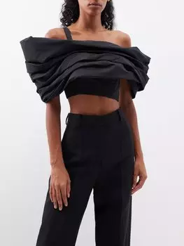 Асимметричный топ из тафты с открытыми плечами Nina Ricci, черный