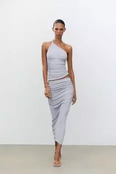 Асимметричный топ на бретельках ZARA, цвет Blue/Grey