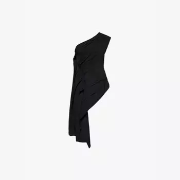 Асимметричный топ на одно плечо со сборками из эластичной ткани Bottega Veneta, черный