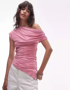 Асимметричный топ на одно плечо Topshop розового цвета