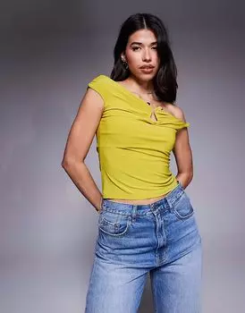 Асимметричный топ River Island с перекрученными бретельками цвета лайма