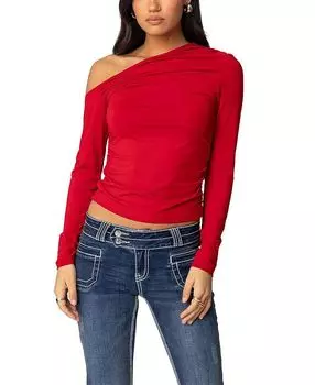 Асимметричный топ с длинными рукавами от Ronnie Edikted, красный