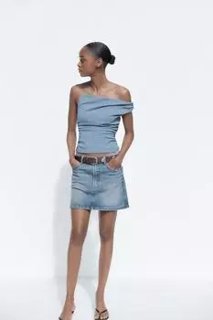 Асимметричный топ с оборками ZARA, цвет Indigo