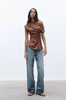 Асимметричный топ с оборками ZARA, цвет Terracotta