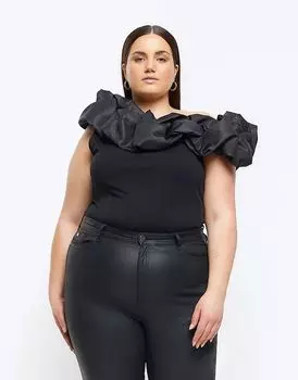 Асимметричный топ с открытыми плечами черного цвета River Island