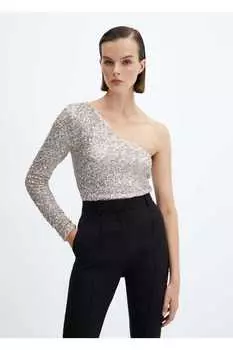 Асимметричный топ с пайетками Mango, серебряный