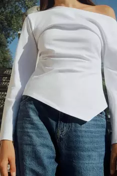 Асимметричный топ с присборенными деталями ZARA, белый