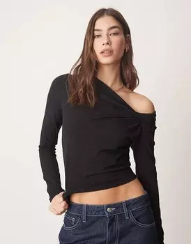 Асимметричный топ с воротником-хомутиком черного цвета ASOS DESIGN