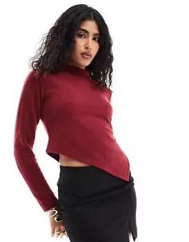 Асимметричный топ с воротником-стойкой supersoft в бордовом цвете ASOS DESIGN