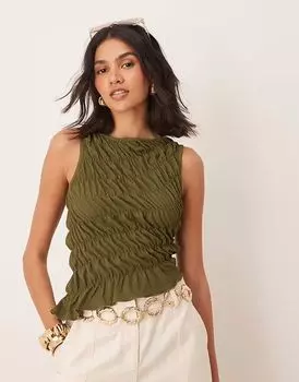 Асимметричный топ со сборками ASOS DESIGN цвета хаки