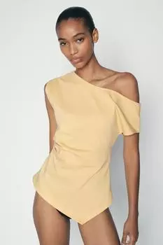 Асимметричный топ со собранными деталями ZARA, желтый