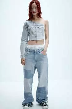 Асимметричный топ trf из денима ZARA, синий