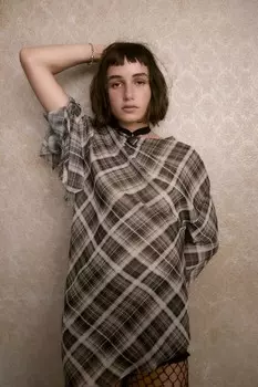 Асимметричный топ в клетку ZARA, коричневый
