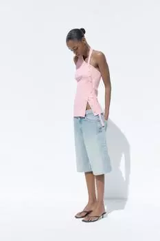 Асимметричный топ в рубчик ZARA, розовый