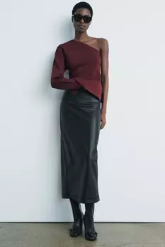 Асимметричный трикотажный топ ZARA, бордовый