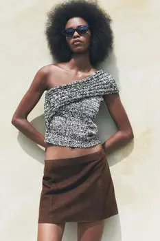 Асимметричный трикотажный топ ZARA, черный/белый