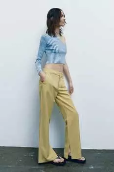 Асимметричный трикотажный топ ZARA, светло-синий