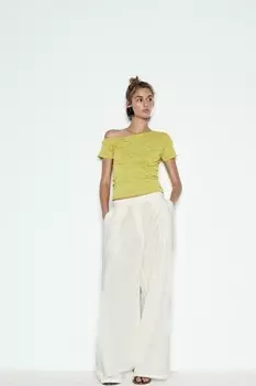 Асимметричный трикотажный укороченный топ ZARA, лимонно-желтый