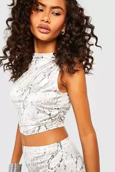 Асимметричный укороченный топ со змеиным принтом Boohoo, серый