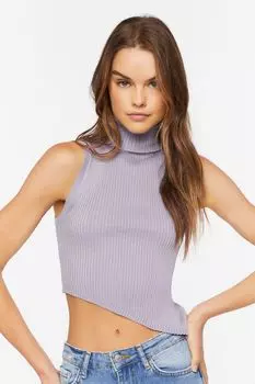 Асимметричный укороченный топ вязанной вязки-свитера Forever 21, серебряный