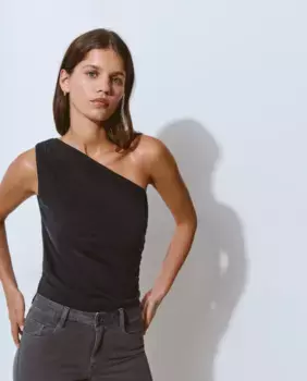 Асимметричный женский топ из искусственного купро Brownie, черный