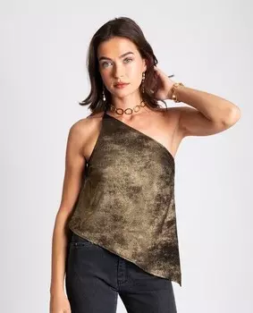 Асимметричный женский топ с эффектом металлик The-Are, золотой