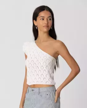 Асимметричный женский топ с воланами и ажурной отделкой Noon, белый