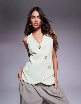 Асимметричный жилет River Island светло-зеленого цвета