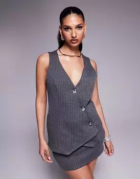 Асимметричный жилет River Island в тонкую серую полоску