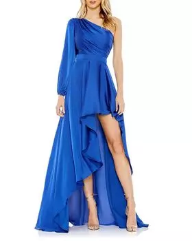 Асимметриное платье с запахом High Low Mac Duggal, синий