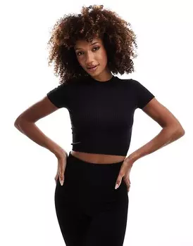 ASOS 4505 – черная бесшовная укороченная футболка в рубчик