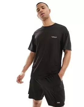 ASOS 4505 – Черная спортивная футболка свободного кроя из сетки с рисунком на груди