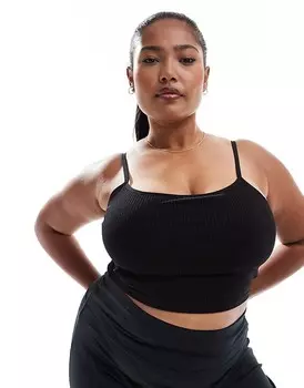ASOS 4505 Curve – Icon – черная бесшовная майка для йоги в рубчик с бюстгальтером внутри