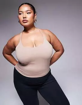 ASOS 4505 Curve – Icon – Укороченный топ-комбинация для йоги бисквитного цвета со встроенным бюстгальтером и мягким ощущением