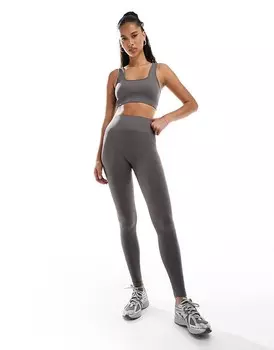 ASOS 4505 – Icon – бесшовный спортивный бюстгальтер с круглым вырезом в рубчик темно-серого цвета