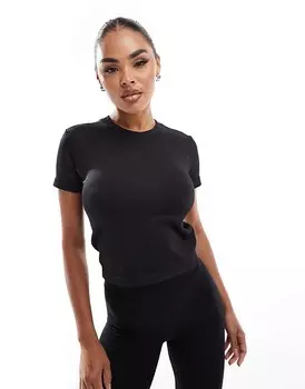 ASOS 4505 – Icon – Черная бесшовная футболка в рубчик с укороченным кроем