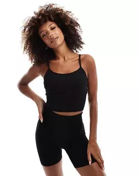 ASOS 4505 – Icon – черная бесшовная майка для йоги в рубчик с бюстгальтером внутри