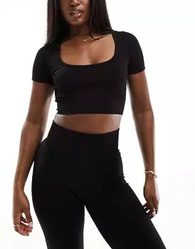 ASOS 4505 – Icon – Черная бесшовная спортивная футболка в рубчик