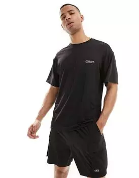 ASOS 4505 Свободная спортивная футболка черного цвета с рисунком на груди