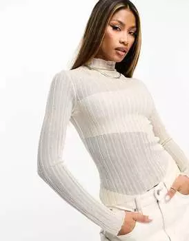 ASOS асимметричный асимметричный вязаный топ из прозрачного и плотного трикотажа с высоким воротником