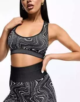 ASOS Бесшовный жаккардовый удлиненный спортивный бюстгальтер с легкой поддержкой и завитками