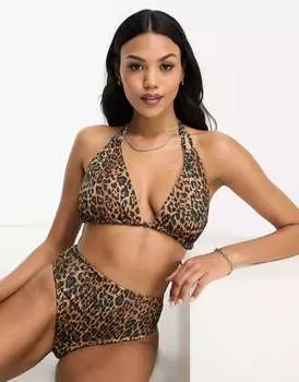 ASOS Бикини-топ с завышенной грудью и треугольными ребрами в сочетании с леопардовым принтом
