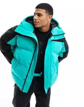 ASOS Черно-бирюзовый водоотталкивающий пуховик в стиле колор-блок с лыжным утеплителем