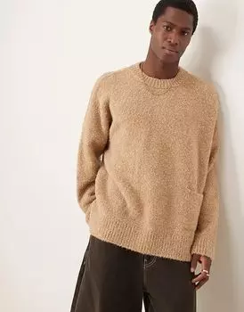 ASOS DEISGN очень свободный фактурный вязаный джемпер с карманом бежевого цвета - BEIGE ASOS DESIGN