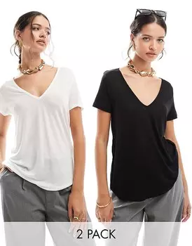 ASOS DESIGN 2013 Комплект из 2 черно-белых футболок свободного кроя 3 с V-образным вырезом