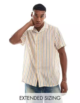 ASOS DESIGN 2013 Оранжевая рубашка свободного кроя квадратного кроя с кубинским воротником и полосатым узором