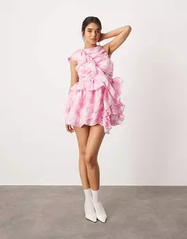 ASOS DESIGN 2013 Розовое мини-платье с тремя юбками, фенечкой и клетчатыми рюшами