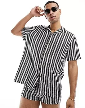 ASOS DESIGN 2013 Рубашка свободного кроя крючком с кубинским воротником в черно-белую полоску, часть комплекта