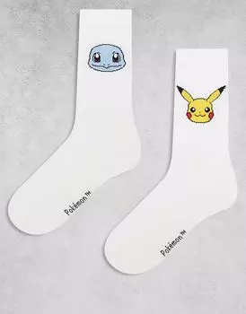 ASOS DESIGN 2 пары носков с принтом покемонов в цвете экрю
