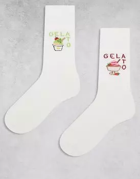 ASOS DESIGN 2 пары носков с принтом мороженого белого цвета